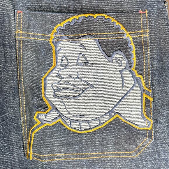 Fubu Platinum Fat Albert Ruby Wide Leg Baggy Denim Jeans Y2K Blue Mens 38x34 EUC - Picture 4 of 12